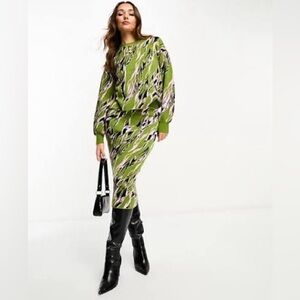 ASOS Y.A.S. knit sweater & skirt in green abstract - NWOT - Sz S
